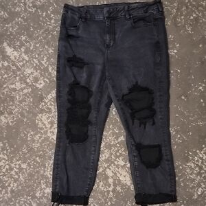 Women's Distressed Black Hi Rise Jegging Crop